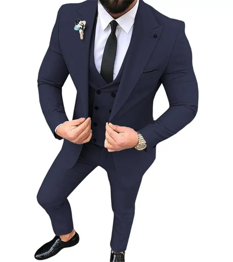 New 3 Piece Slim Fit Suit Mens 2022 Wedding Tuxedos Bridegroom Groomsmen Business Party Prom Blazer(Jacket+Pants+ Tie+Vest） | Мужская