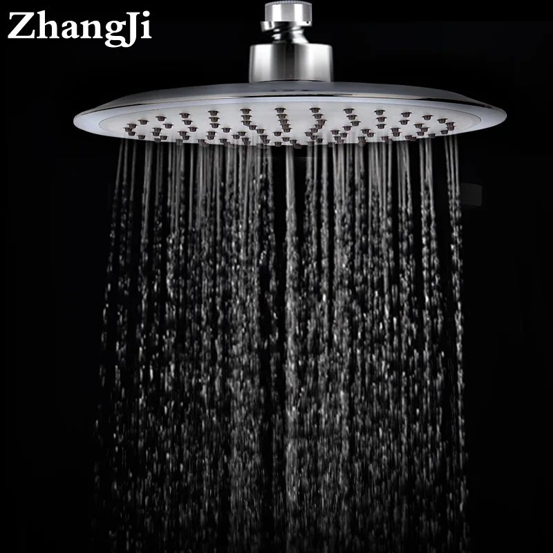 ZhangJi 8" Stainless Steel Round Rainfall Showerhead Silica Gel Holes 8 inch Bath Top Shower Sprayer Electroplated Water Saving