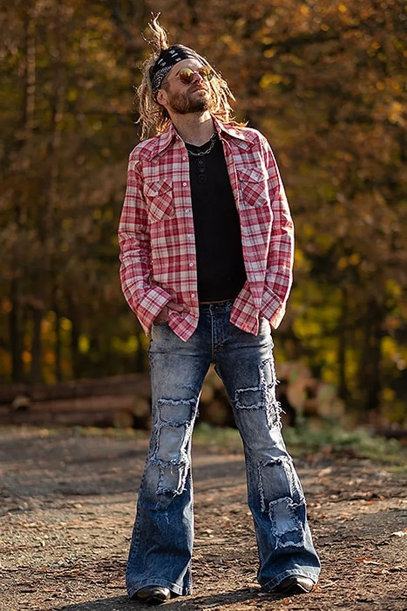 

New style ripped jeans European and American men's new style elastic Hong Kong style horn men's jeans casual pants