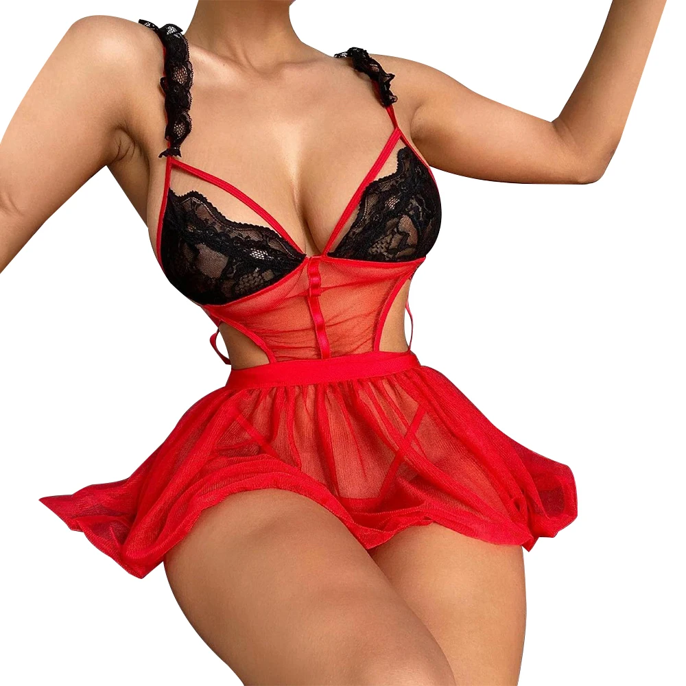 

Women Solid Color V-Neck Sleeveless Straps Nightdress See Though Lingerie Temptation Underwear Hot Porno Intimates Lady Costume