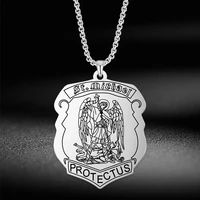protectus stainless steel amulet shield pendant personality sweater necklace men and women prayer gift buddha necklace unisex