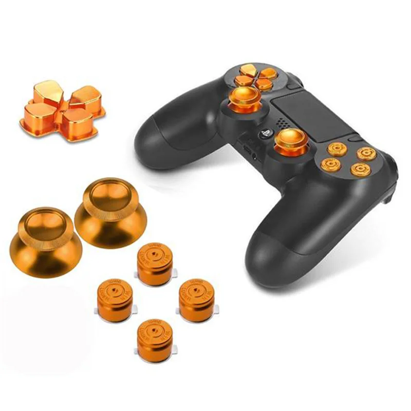 Golden Metal Analog thumb sticks+Arrow D-pad+9mm Bullet Buttons Mod Kit For Sony Playstation PS4 Dualshock 4 Controller Gamepad |