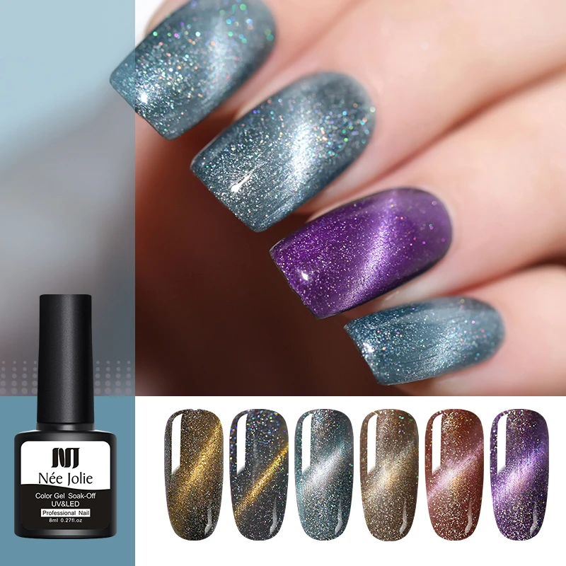 NEE JOLIE 1 бутылка 8 мл 3D кошачий глаз серии УФ гель для ногтей Замачивание от Гель лак