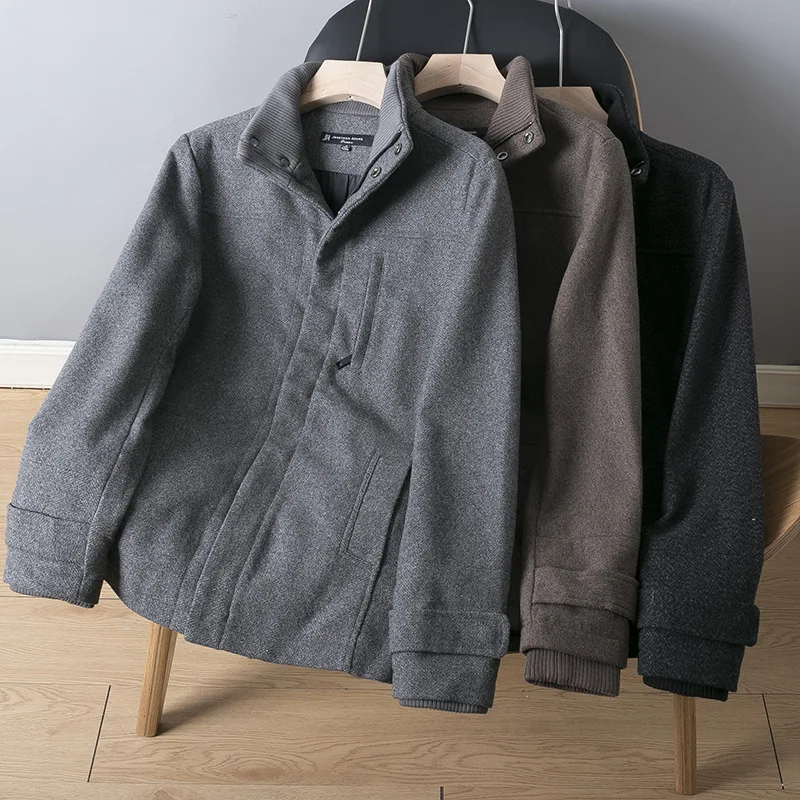 

Mens Coat Fashion Jacket Zipper Color Plus Size 4XL Stand-up Collar Woolen Coat High Quality Fall Winter 2021