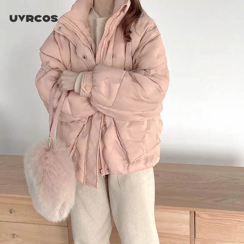 

UVRCOS Winter 2020 Women's White Duck Down Coats Short Jacket Comfortable Warm Thicked Jackets Coat Pink Girl Sweet Fashion Stre