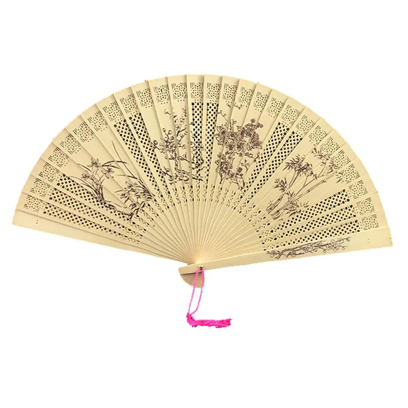 

Chinese wind-scented wood fan hollow folding fan ladies fan sandalwood fan with gift box packaging fold fans Carved hand fan