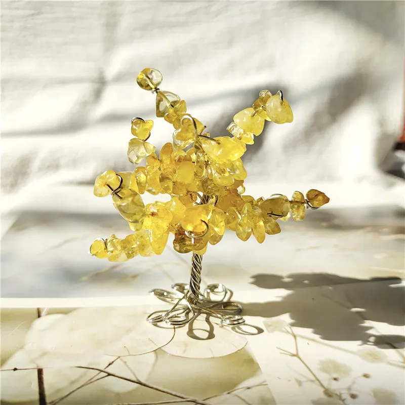 

Crystal Money Tree Wrapped Natural Mixed Materials Chips Chakra Rose Quartz Mini Trees Feng Shui Home Room Decor
