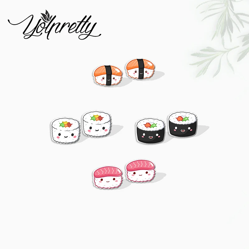 2021 New Cartoon Sushi Japanese Cute Cartoon Foods Handcraft Acrylic Epoxy Stud Earrings