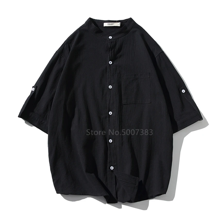 

Chinese Traditional Style Tops Men 2020 Sprint Shirts Linen Cotton Casual Short Sleeve Stand Collar Loose Retro Kung Fu Uniform