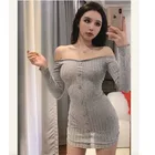 Женское трикотажное облегающее мини-платье без бретелек, с длинным рукавом и оборками