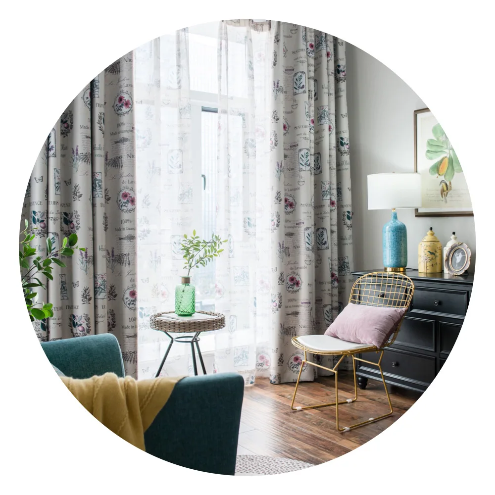 

Pastoral Style Modern Black Silk Shade Printed Curtains for Living Dining Room Bedroom.