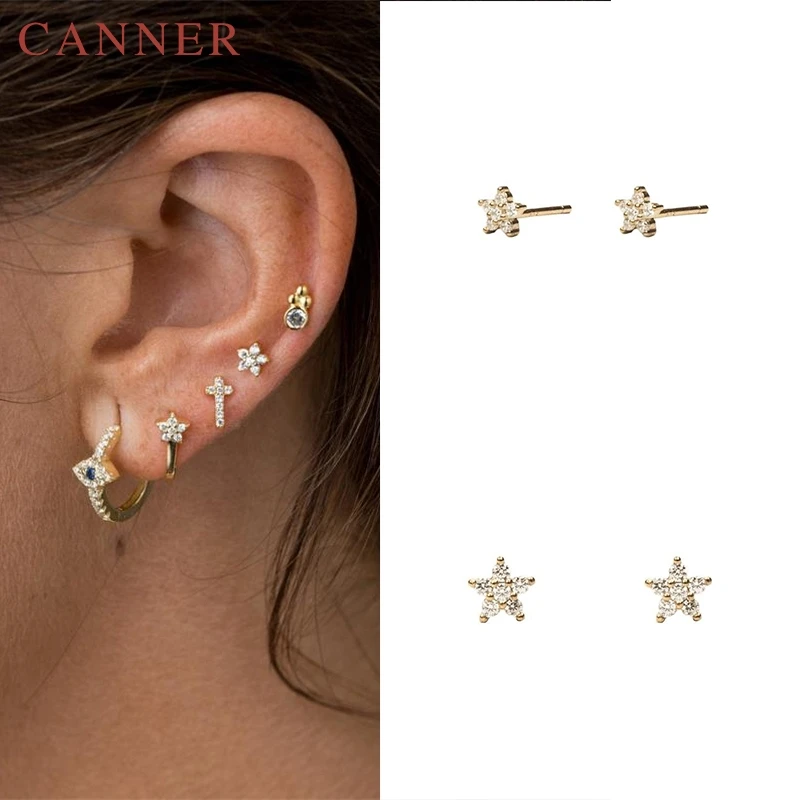 Очаровательные серьги гвоздики в виде пентаграммы из стерлингового серебра 925