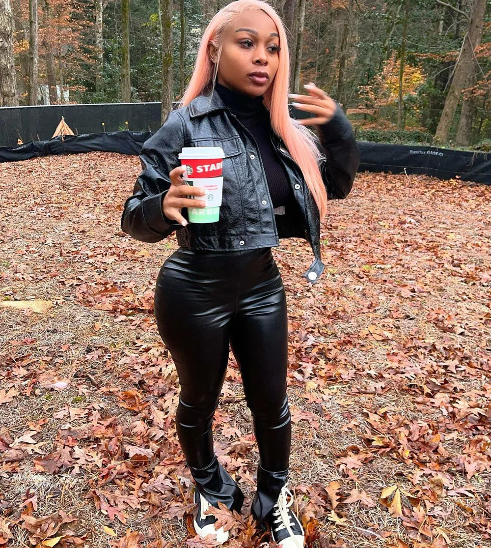 Женские брюки-карандаш из искусственной кожи элегантные облегающие однотонные