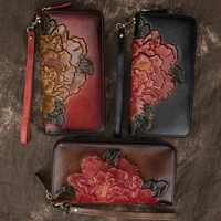retro wallet genuine leather luxury wallets 2021 new womens card holder phone purse vintage china style floral clutch