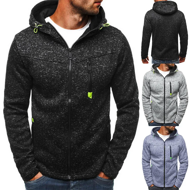 

New Spring Autumn Men's Hooded Jacket Solid Casual Daily Sport Warm Slim Zipper Oversize Male Coat Sweatshirt Plus Size S-4XL