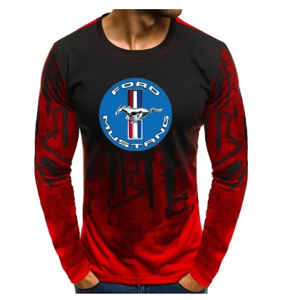 

Autumn Long-Sleeve T shirt Men Gradient Color for Ford Mustang Print Fitness Tee Shirt Top Casual Hiphop Streetwear T-shirt