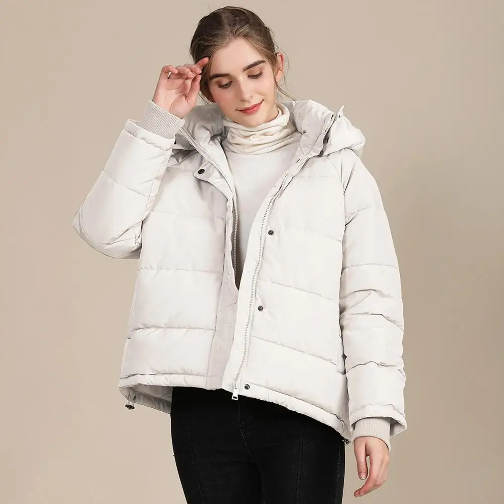 Winter Hooded Puffer Coat Women's Padded Jacket Short Oversized Puffy Coats with Pockets White Jackets Black Outwear 2020