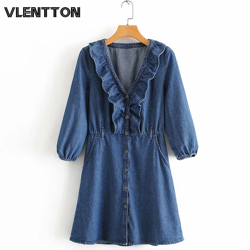 Винтажное Синее джинсовое платье весна-осень 2020 сексуальные женские мини-платья