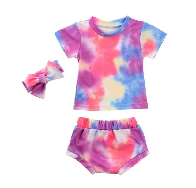

Toddler Baby Girl Clothes Set Tie-Dye T-Shirt Short Sleeve Top and Short Tie-Dye Shorts Set Summer Clothes Children's Clothing