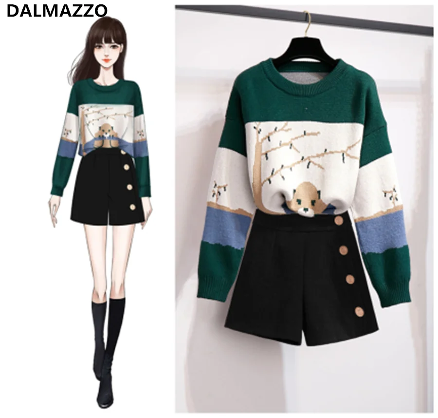 Женский комплект из 2 предметов трикотажный свитер с длинным рукавом и шорты