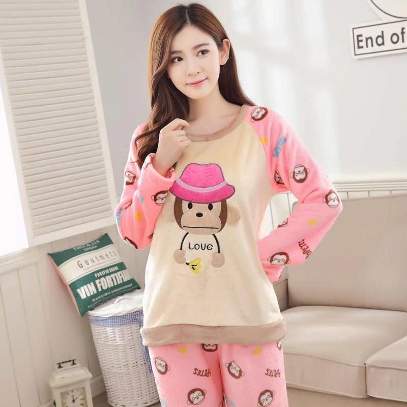 Коралловые парные пижамы для мужчин и женщин осень/зима с длинным рукавом без