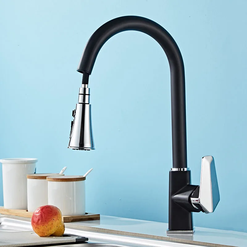 

Kitchen Faucet Black Chrome Brass Pull Out Kitchen Mixer Tap Single Hole Single Handle Swivel 360 Degree Faucet Cold and Hot Tap