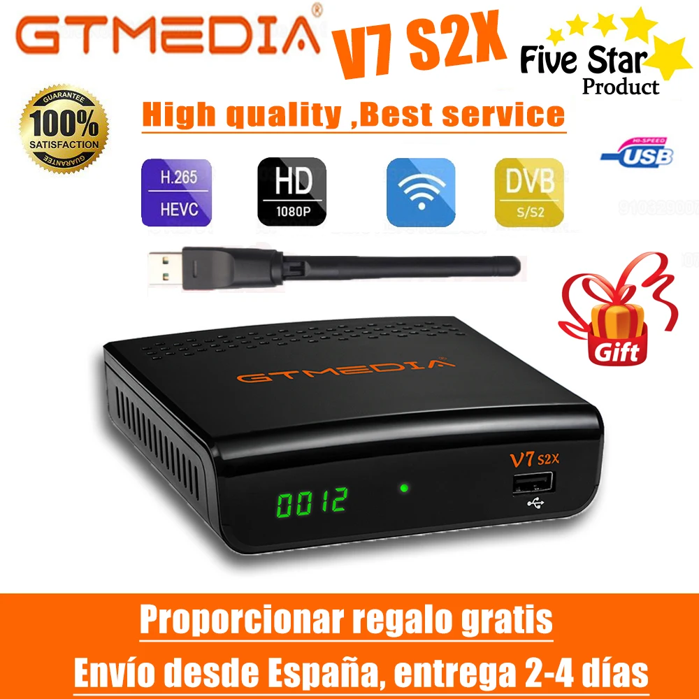 

Best 1080P Gtmedia V7 S2X FTA Satellite Receiver DVB-S2 TV BOX Full HD Free USB WIFI Upgraded By Freesat V7S HD No App Spain