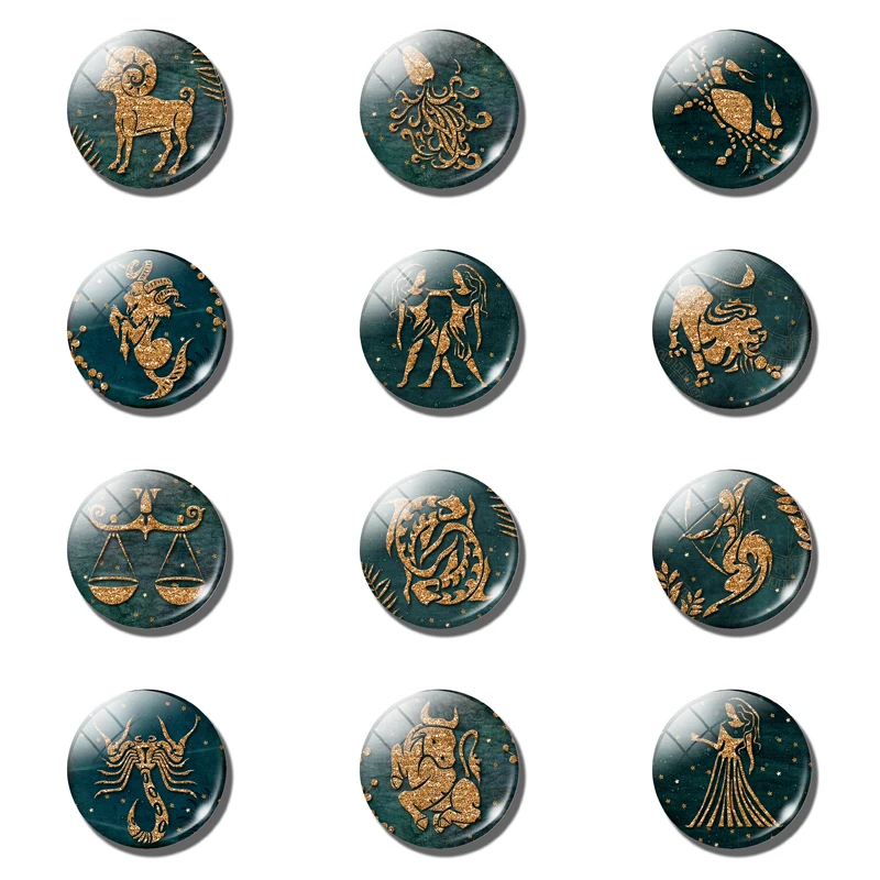 Двухцветные 12 знаков зодиака магниты на холодильник 30 мм стеклянный купол