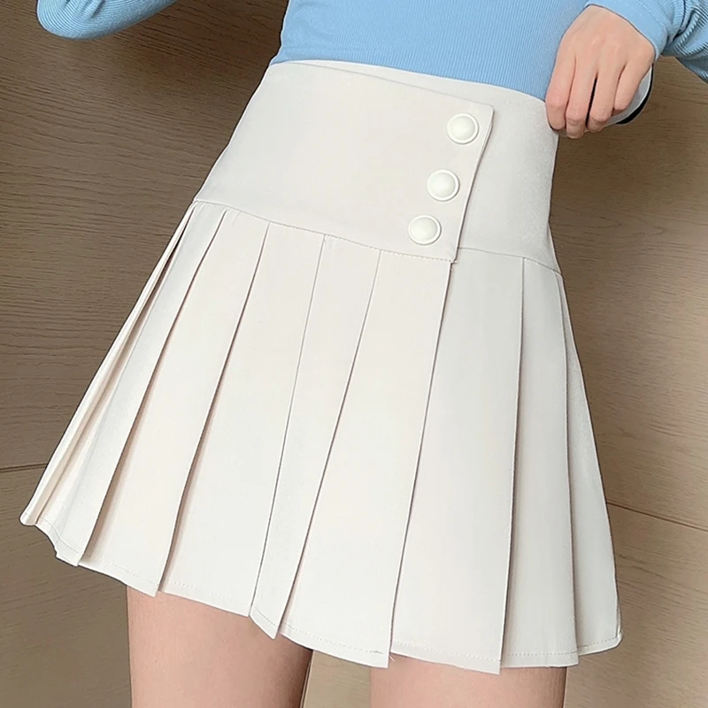 Женская плиссированная юбка на пуговицах однотонная короткая трапециевидная