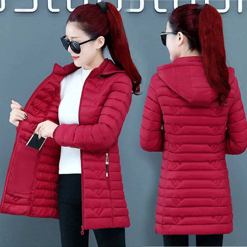 

Pop Pop Winter Light And Thin Cotton Jacket Women's Mid-Length Vogue Padded Coat Female Slim Hooded Jackets Women's Clothing