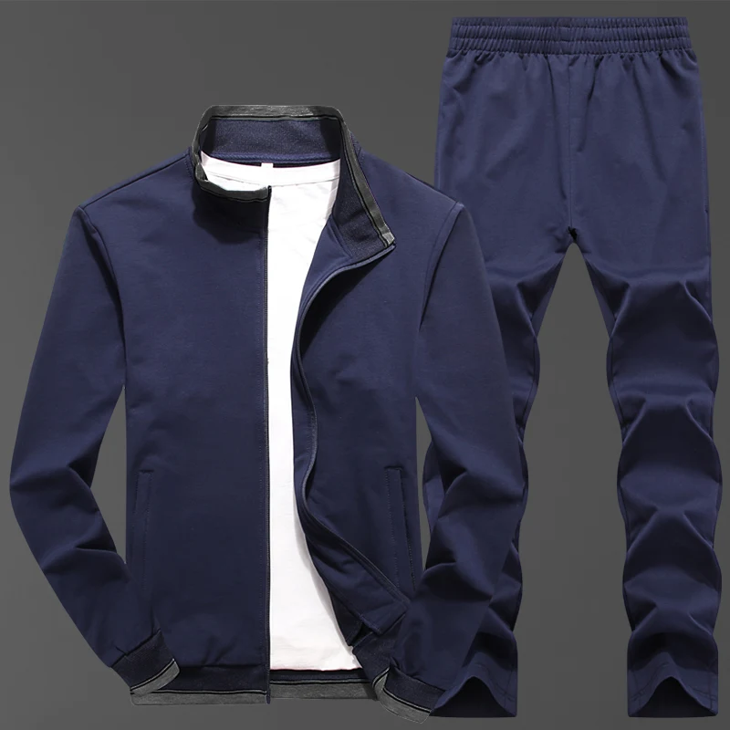 Navy blue Мужской модный комплект с принтом, Осенний Повседневный Спортивный костюм, мужские толстовки/свитшоты, спортивная одежда, пальто на молнии+ штаны, спортивный костюм, Мужская брендовая одежда - Цвет: Navy blue