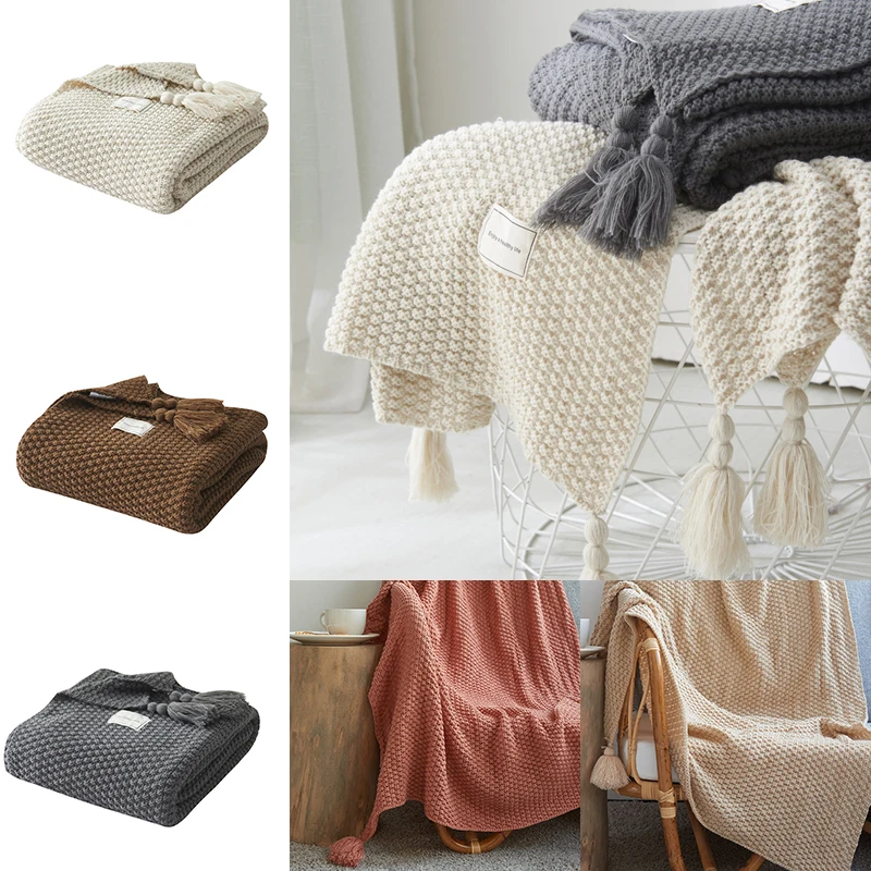 

Soft and Comfortable Blanket Tassel Knitted Ball Blanket Woolen Blanket Office Lunch Break Blanket Shawl Cover Blanket