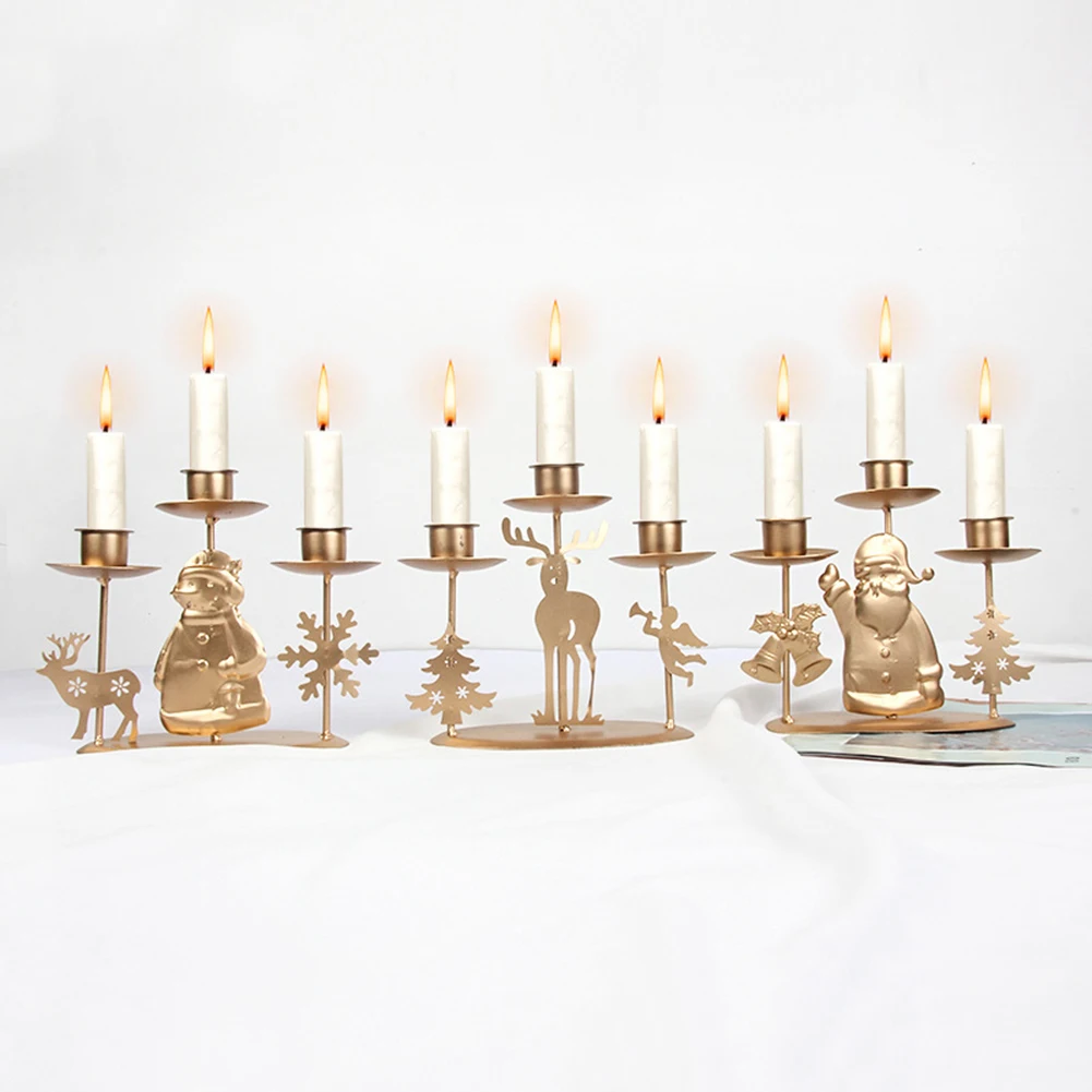 

Metal Candlestick Exquisite Christmas Santa Snowman Elk Shape Candle Stand for Home Desktop Table Office Ornaments