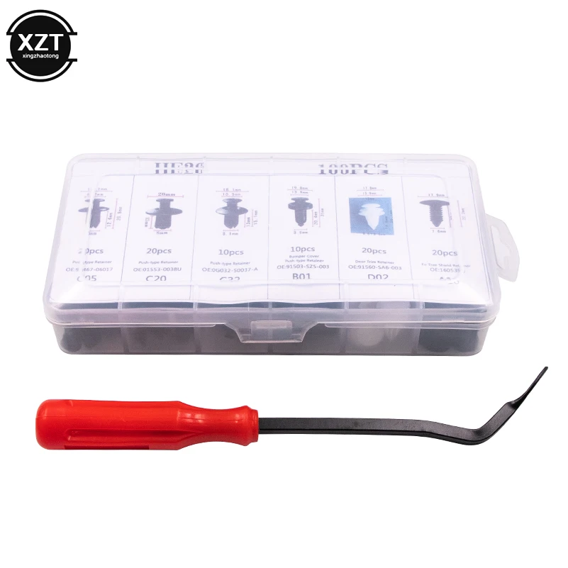 100PCS Car Auto Plastic Door Fender Repair Rivets Screw Clips Fastener w/tool 6 Models for Ford Toyota Mazda Honda All car model |