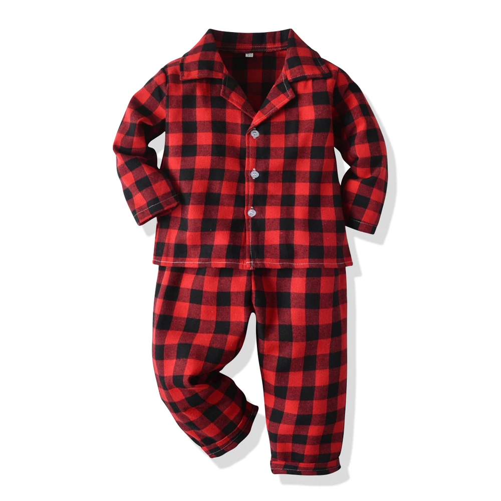 

Tem Doger Autumn Winter Children Pajama Sets kids Nightwear Boys Girls Plaid 2Pcs Top+pant Sleepwear Nightclothes Child Pyjamas