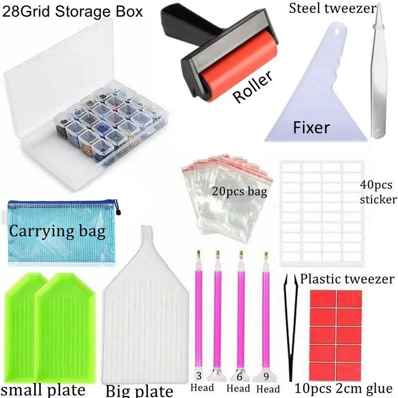 

5D diamond painting tools Kits Roller Storage Box Drill Pen Tray Tweezer Embroidery Accessories Diamond Painting Tools