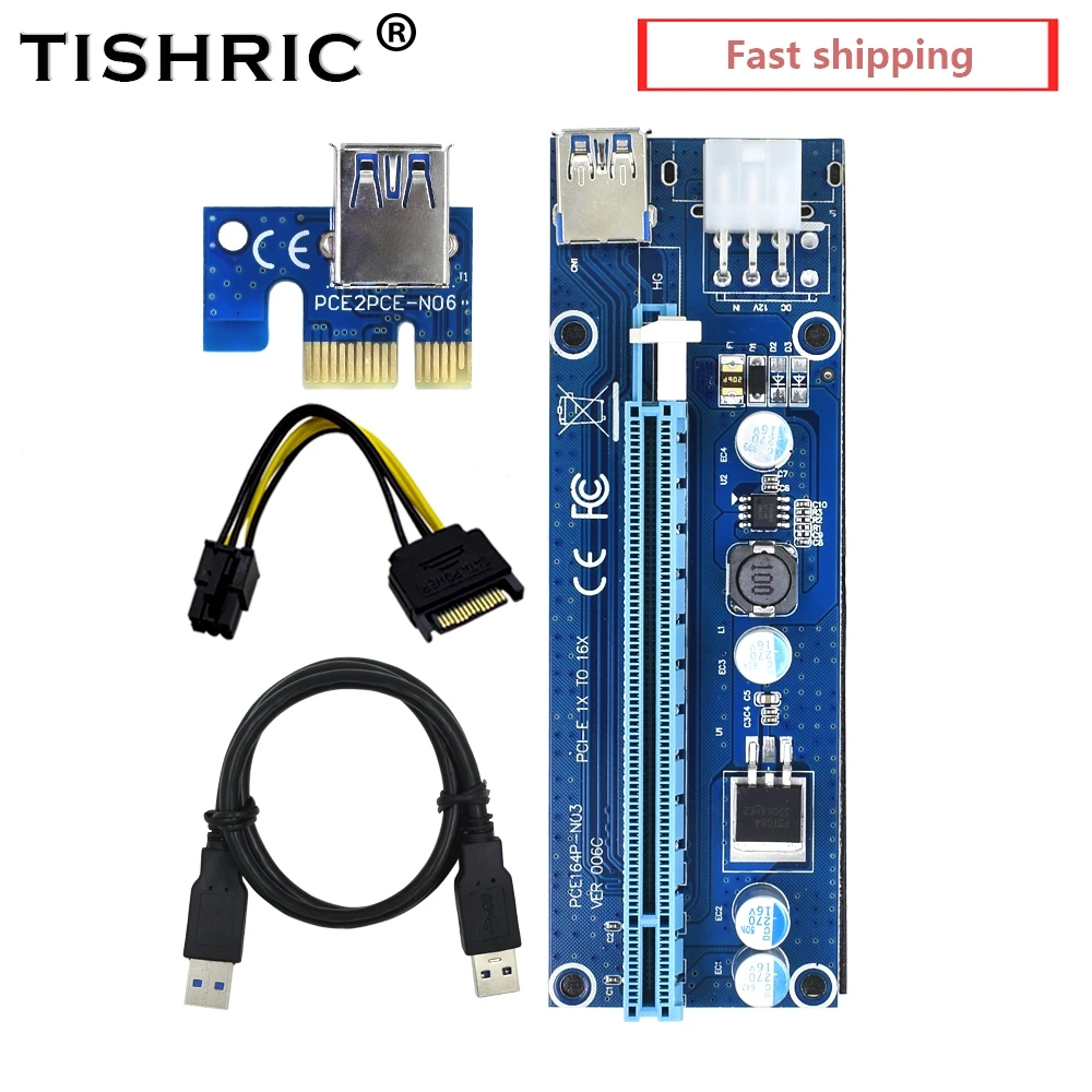 Сетевой кабель TISHRIC Райзер карта PCI Ver 006C 6 Pin USB E Экспресс 1X до 16X переходник адаптер