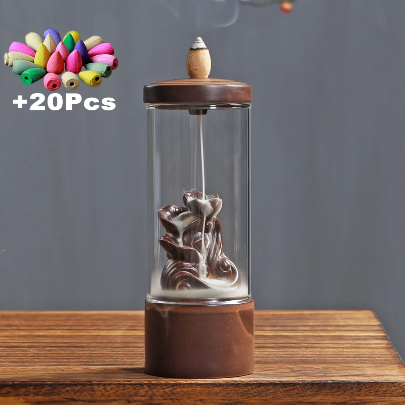 XP52 and 20 Incense 20 шт. благовония конусы стекло лобовое стекло ветрозащитный обратный ладан горелка DIY украшения дома счастливые украшения Мини Пейзаж - Цвет: XP52 and 20 Incense