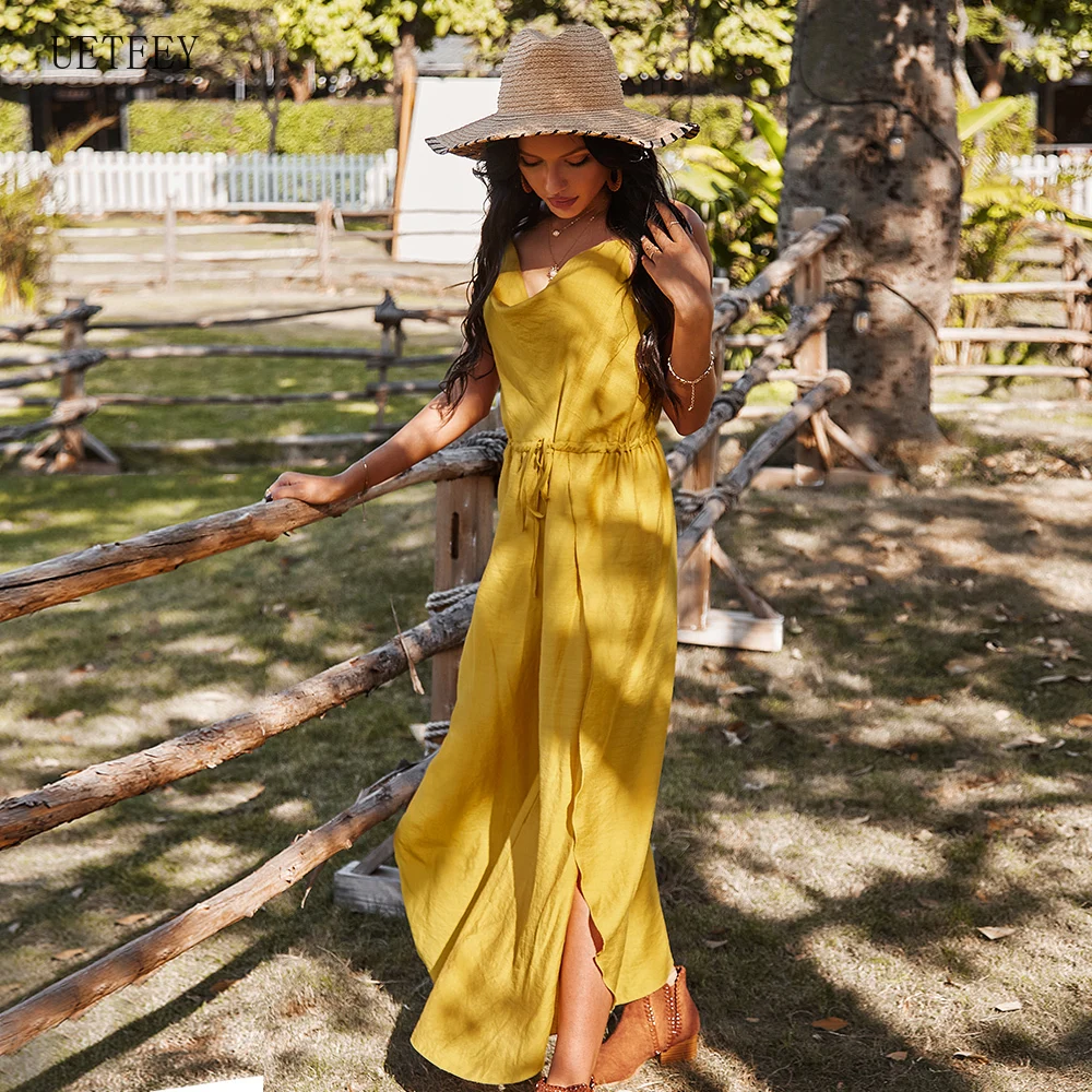 

UETEEY Sexy Jumpsuits Women 2021 Sleeveless Bandage Jumpsuits Elegant Female Overall Casual Rompers Wide Leg Pants Jumpsuits