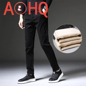 

Flannel velvet Winter Pants Men Warm Slim Thick Classic Casual Corduroy Trousers Man Black Brown 2021 New