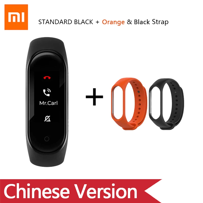 Ad Orange BlackStrap Умный Браслет OriginalXiao mi Band 4 на английском, испанском и русском языках, 3 цвета, AMOLED экран, mi band 4, Smartband, fitness Traker - Цвет: Ad Orange BlackStrap
