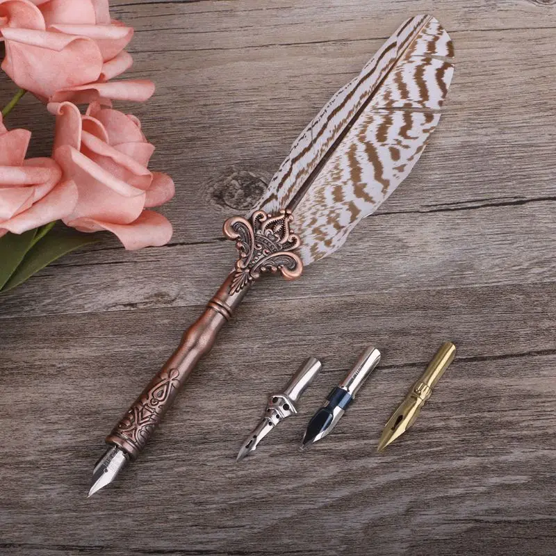 

Antique Quill Feather Dip Pen Writing Ink Set Stationery Gift Box Fountain Pen