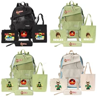 4pcsset roblox cartoon backpack printed school bookbag unisex casual travel shoulder bags canvas black green off white gifts