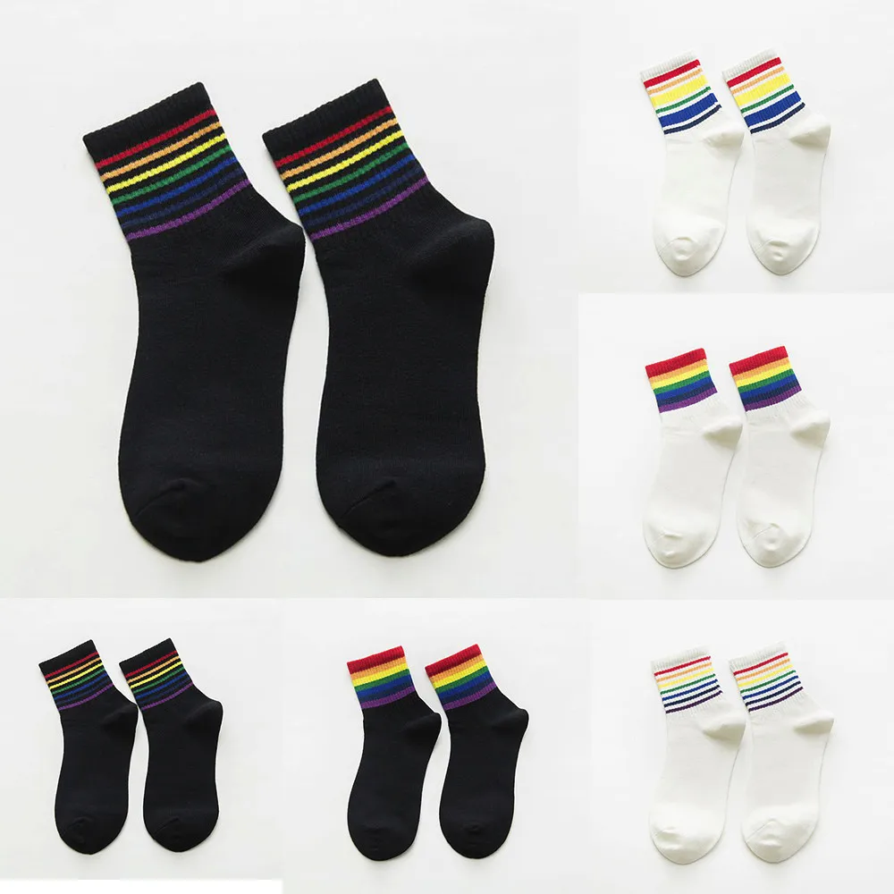 

Winter New Unisex Cotton Rainbow Striped Socks Xmas Fashion Warm Chrismas