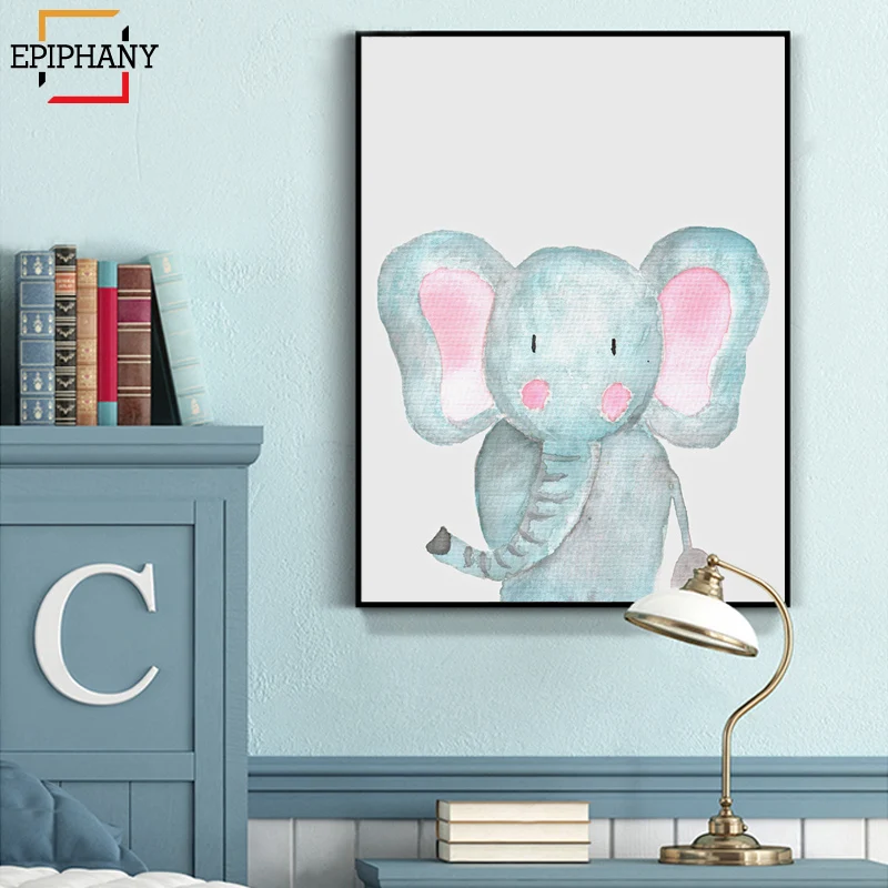 Бегемот принт для детской слон жираф Лев акварель животное холст живопись