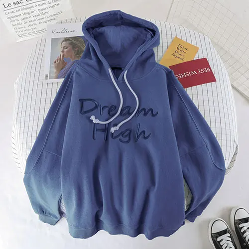 blue with hood Женский бархатный толстовки с длинным рукавом TIGENA, теплый свитшот с капюшоном в корейском стиле для женщин на осень-зиму - Цвет: blue with hood