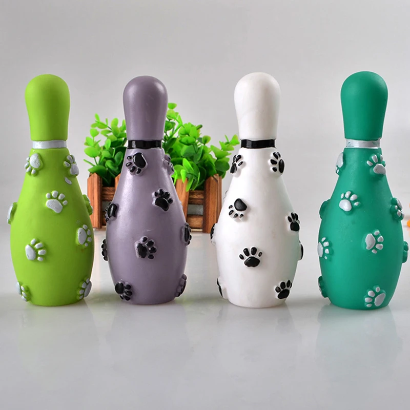 

Fashion Interactive Dog Chew Toy Funny Bowling Shaped Puppy Squeaky Toy Dog Bite Teething Toy Training Pet Toy For Dogs Supplies