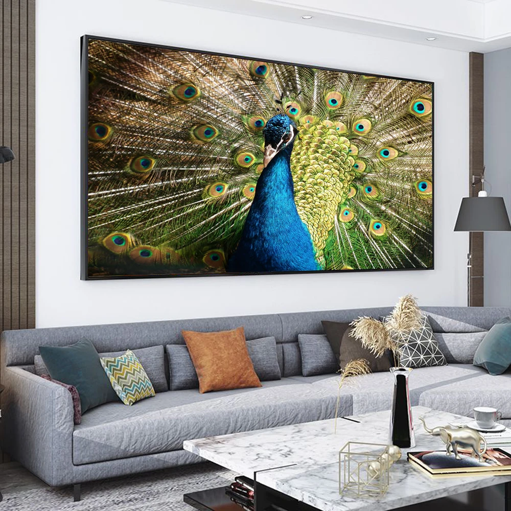 

Animal oil painting color feather Peacock Art painting canvas painting living room corridor bar home decoration mural