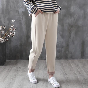 Бархатные однотонные брюки-шаровары, женские зимние тонкие шаровары с высокой талией, плотные шерстяные брюки, женские повседневные брюки в 9 точек, 2020