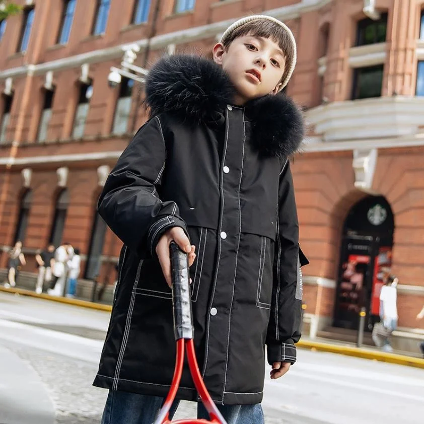 

Winter Children Oversize Down Coats Thicker Warm Windproof Hooded Outerwear 90% White Duck Down Jacket For Boys A850